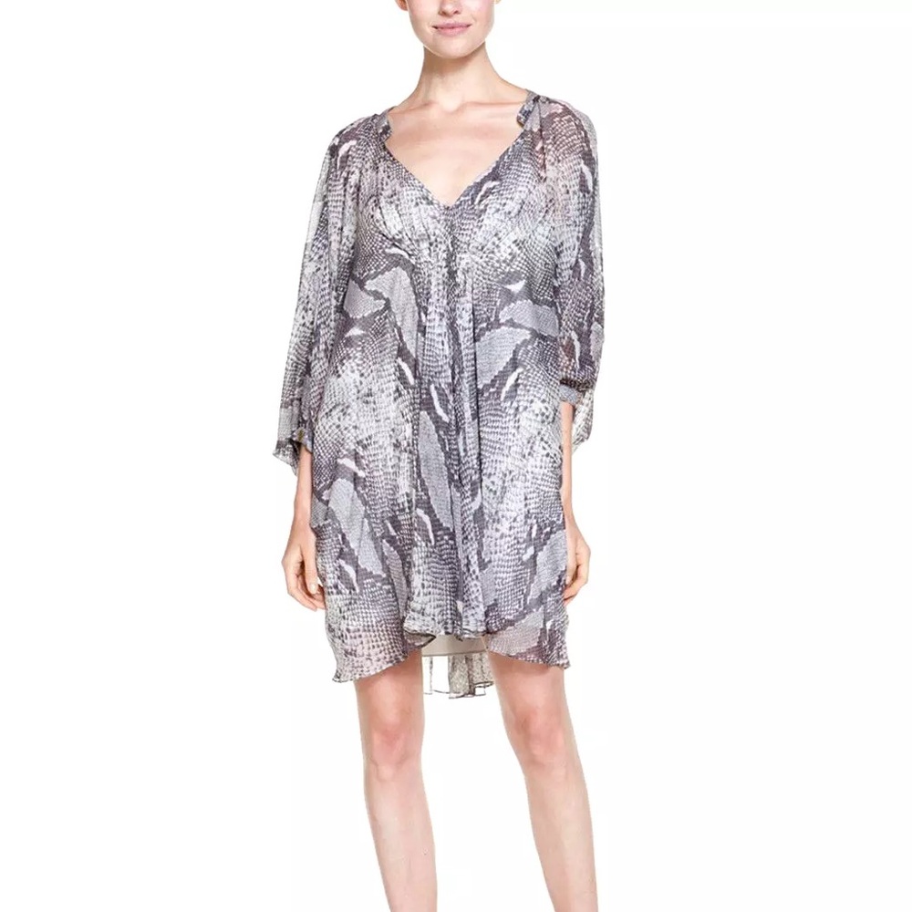 Designer DIANE VON FURSTENBERG FLEURETTE PYTHON GREY SILK TUNIC DRESS SIZE 6 MCM